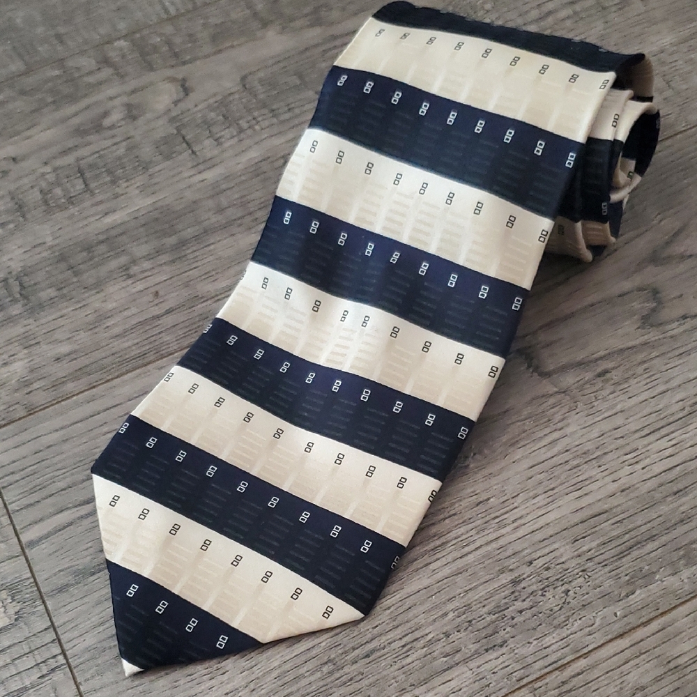 Classic Navy and Cream Striped Men's Tie
